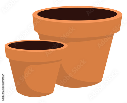 Flower pot with dirt, illustration, vector on white background.