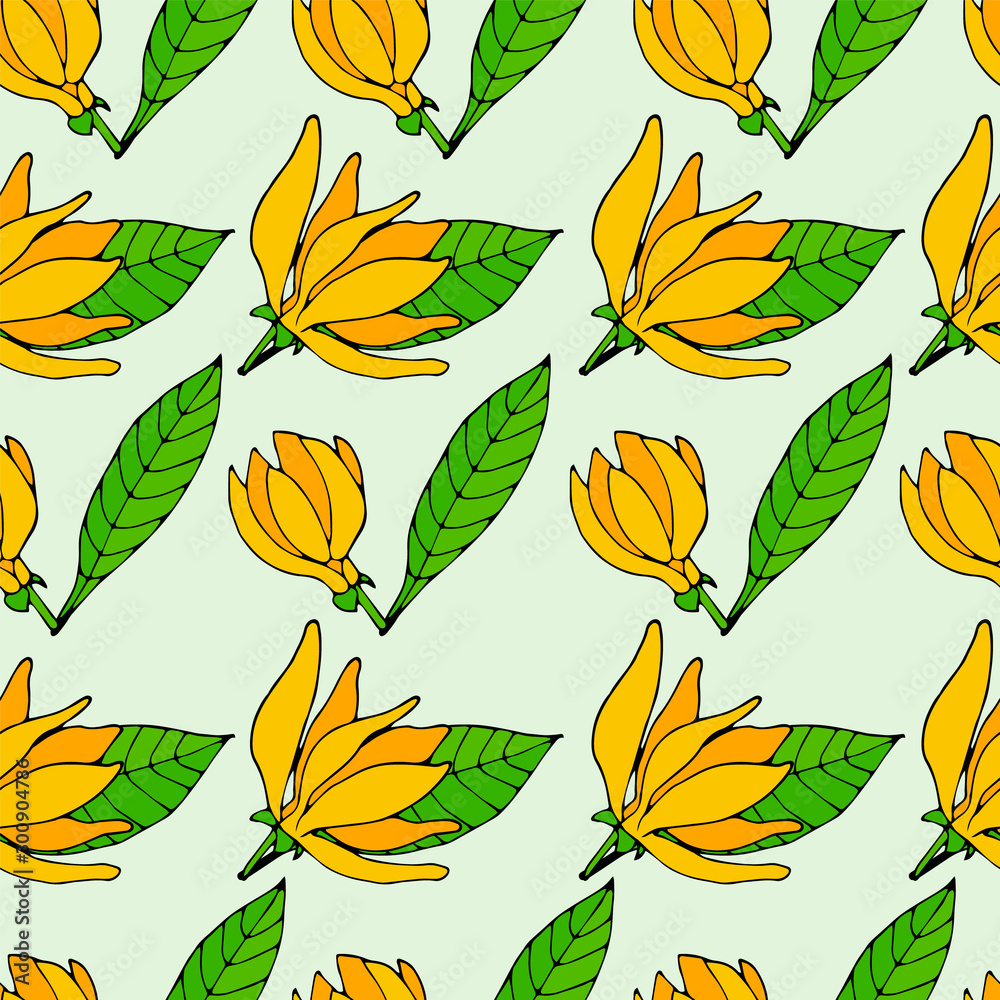 Obraz premium Ylang-ylang seamless. Exotic vector flowers pattern.