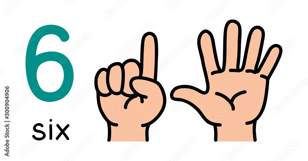 6, Kid's hand showing the number six hand sign. 6, Kid's hand showing the number six hand sign.