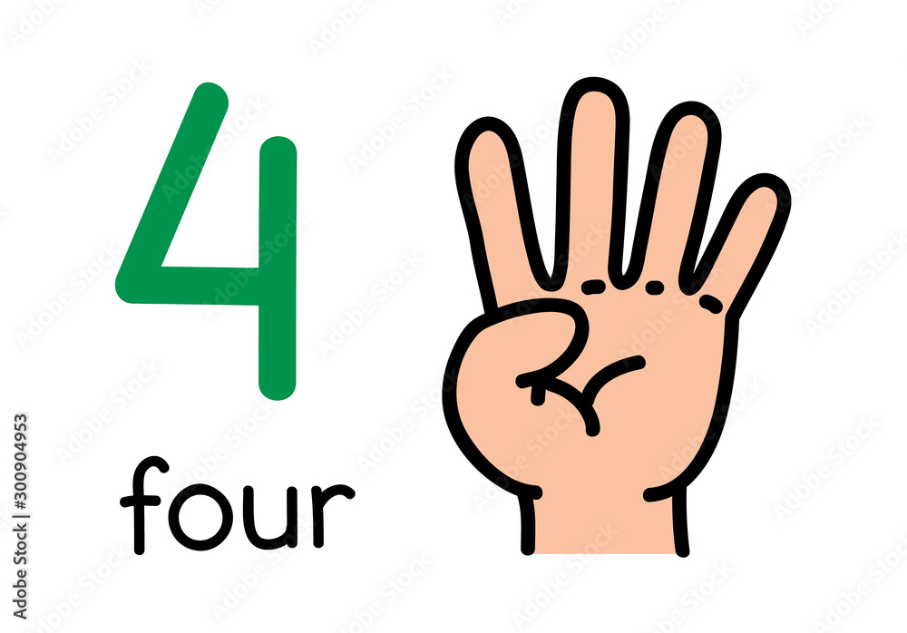 4, Kid's hand showing the number four hand sign. Stock Vector Adobe Stock