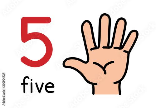 5, Kid's hand showing the number five hand sign.