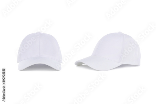 White baseball cap, front and side view