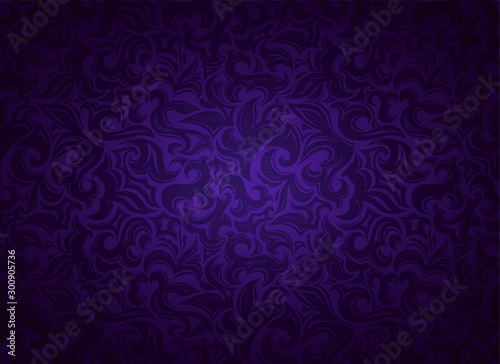 damask vintage ultra violet, amethystine background with floral elements in Gothic, Baroque style. Royal texture, vector Eps 10