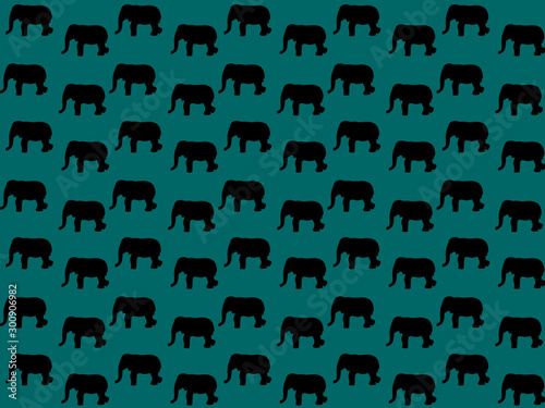 Canvas Print Seamless pattern of silhouettes of a black elephant on a dark blue background