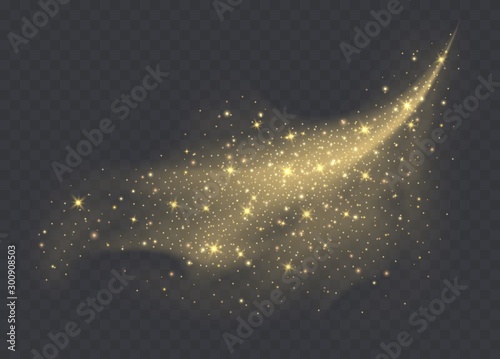 Fototapeta Golden dust cloud with sparkles isolated on transparent background