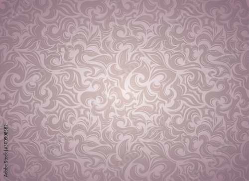 Fototapeta Naklejka Na Ścianę i Meble -  damask vintage pink background with floral elements in Gothic, Baroque style. Royal texture, vector Eps 10