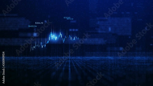 Financial business chart with diagrams and stock numbers showing profits and losses over time dynamically