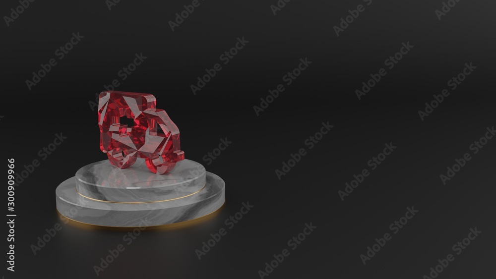 3D rendering of red gemstone symbol of ambulance icon 3D rendering of red gemstone symbol of ambulance icon