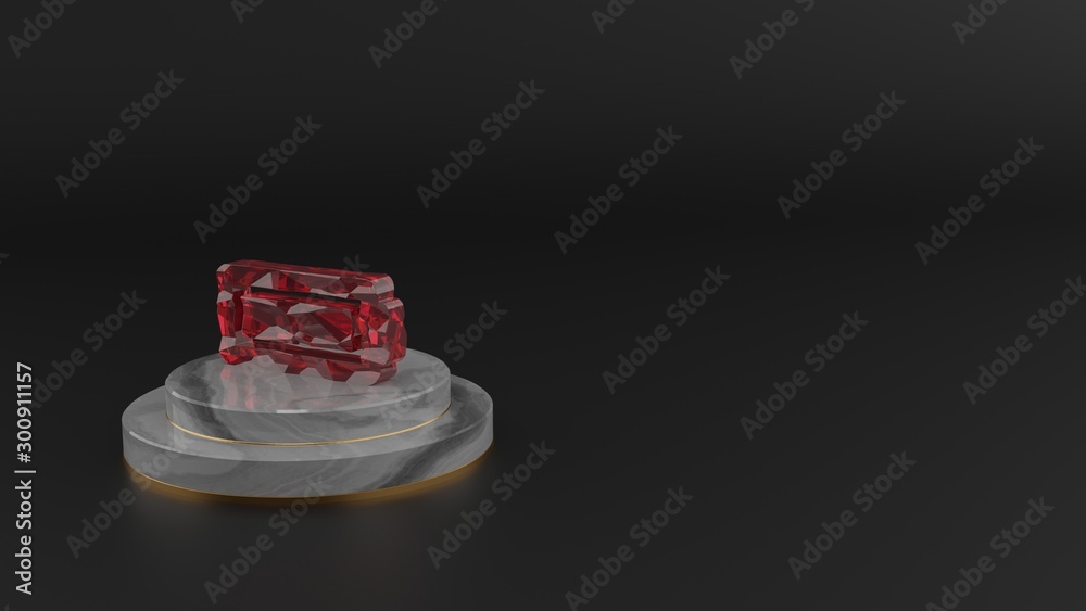 3D rendering of red gemstone horizontal symbol of battery full icon 3D rendering of red gemstone horizontal symbol of battery full icon