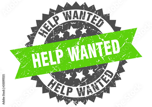 help wanted grunge stamp with green band. help wanted