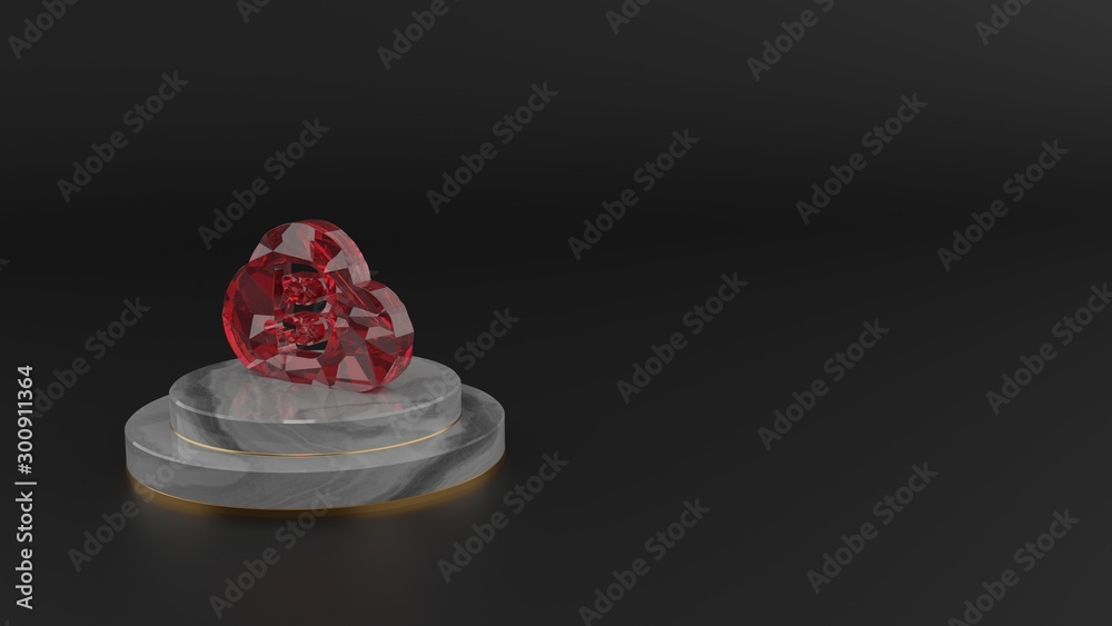 3D rendering of red gemstone symbol of bitcoin icon 3D rendering of red gemstone symbol of bitcoin icon