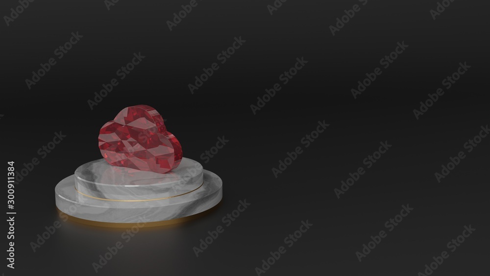 3D rendering of red gemstone symbol of cloud icon 3D rendering of red gemstone symbol of cloud icon