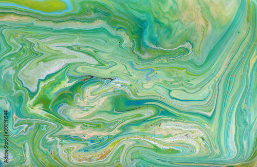 Green and blue marble pattern. Abstract liquid background.