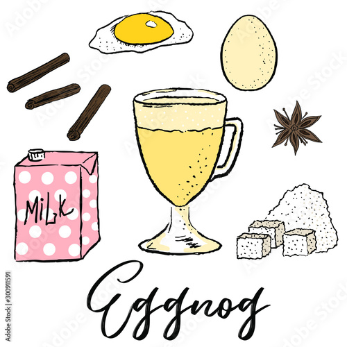 Eggnog vector. Homemade eggnog. Hot beverages. Christmas celebration. Winter drinks.