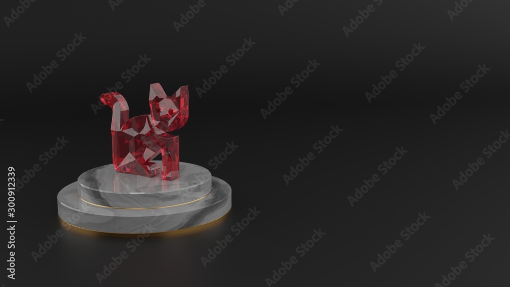 3D rendering of red gemstone symbol of cat icon 3D rendering of red gemstone symbol of cat icon