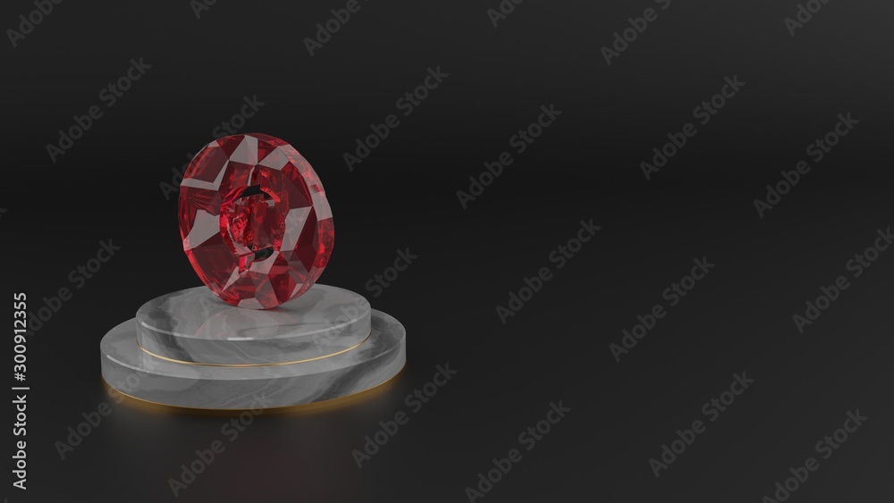 3D rendering of red gemstone symbol of cent icon