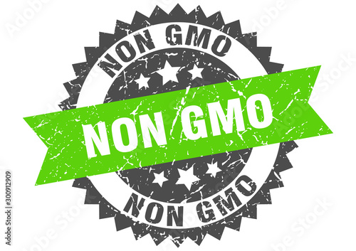 non gmo grunge stamp with green band. non gmo