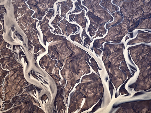 Aerial shot of glacier river