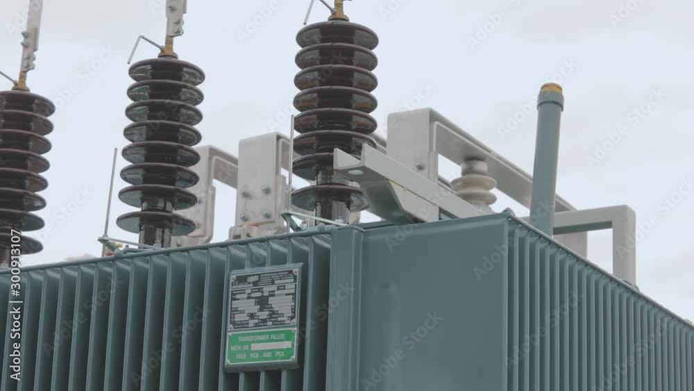 Solar Station Equipment. A transformer at a power plant, a transformer at a solar power station.