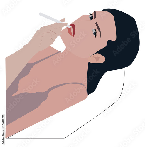 Smoking girl, illustration, vector on white background.
