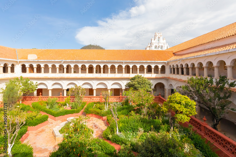 Sucre Bolivia cloister of the monastery of Santa Clara and facade with bells