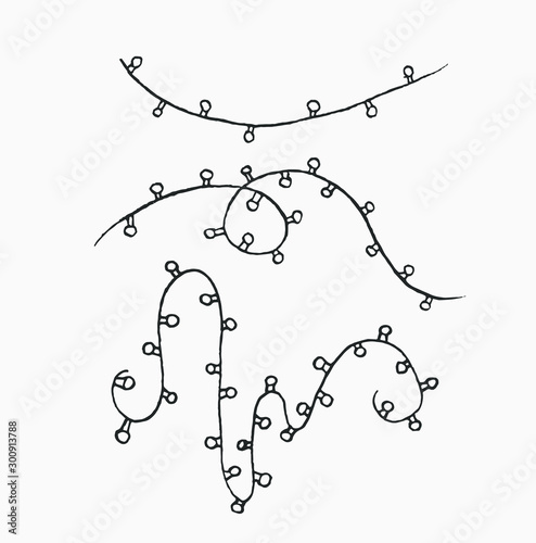christmas lights clip art. Isolated hand-drawn vector illustration