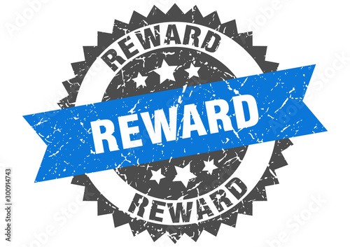 reward grunge stamp with blue band. reward