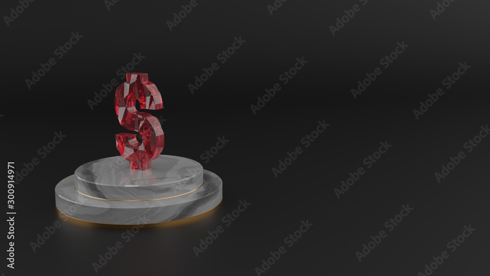 3D rendering of red gemstone symbol of dollar icon 3D rendering of red gemstone symbol of dollar icon
