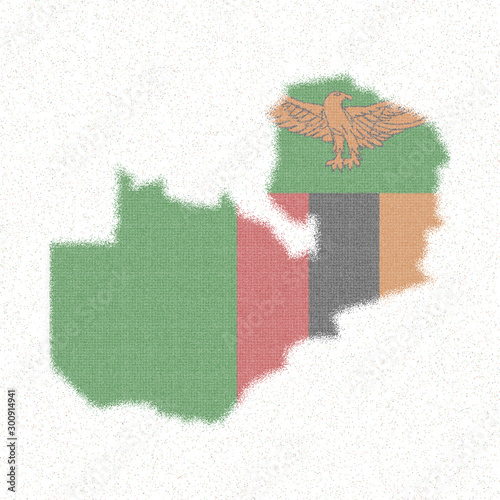 Map of Zambia. Mosaic style map with the flag of Zambia. Exotic vector illustration.