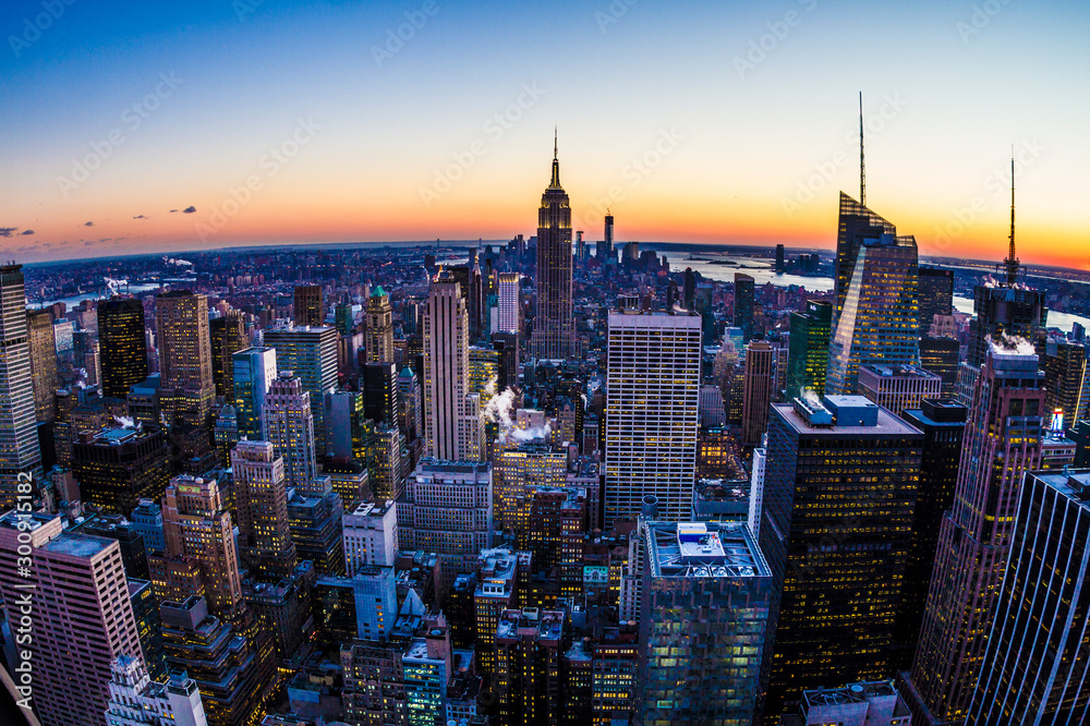 New York City skyline at dusk Stock Photo | Adobe Stock