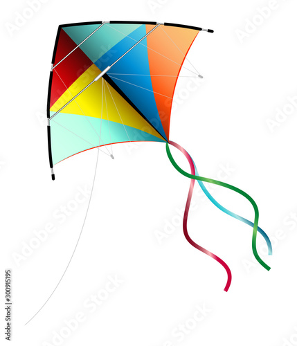 Cute cartoon kite isolated on a white background. Vector illustration.