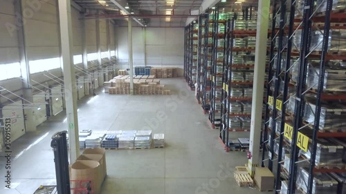 vertical load in logistics warehouse. pallet racks