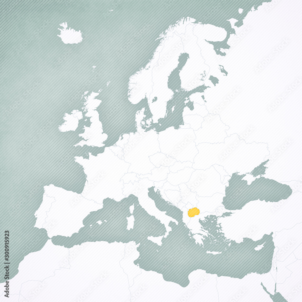 Fototapeta premium Mapa Europy - Macedonia Północna