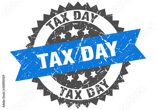tax day grunge stamp with blue band. tax day