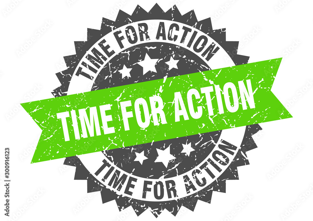 Fototapeta premium time for action grunge stamp with green band. time for action