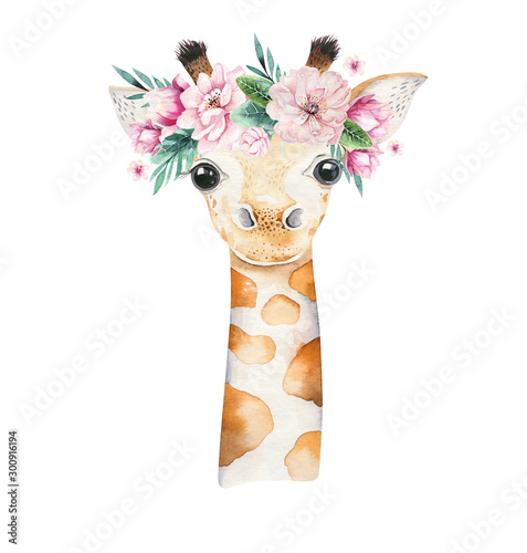 Canvas Print A poster with a baby giraffe