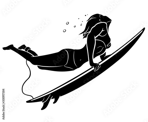 Female Surfer Silhouette, Duck and Dive Underwater