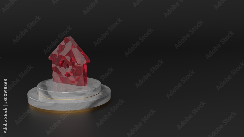 3D rendering of red gemstone symbol of house icon 3D rendering of red gemstone symbol of house icon
