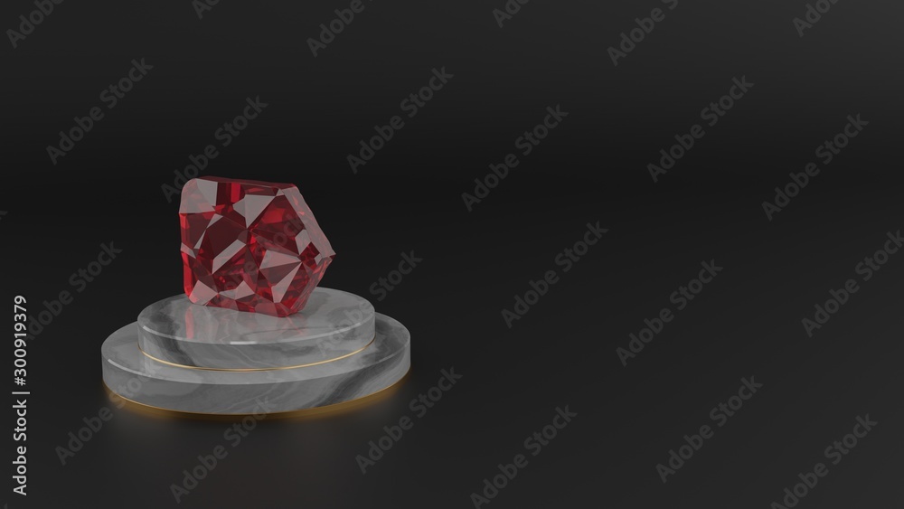 3D rendering of red gemstone symbol of interface icon 3D rendering of red gemstone symbol of interface icon