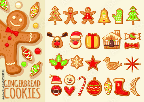 stock vector set of gingerbread cookies. describe christmas cookies holidays
