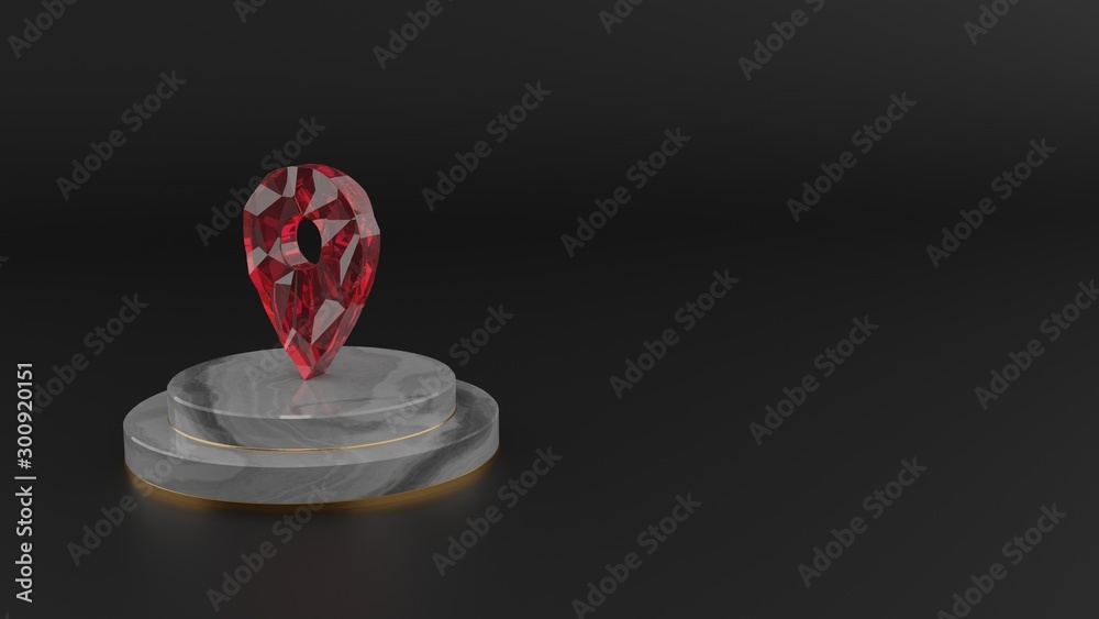 3D rendering of red gemstone symbol of map placeholder icon