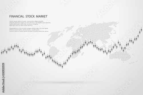 Stock market graph or forex trading chart for business and financial concepts, reports and investment on grey background.Japanese candles . Vector illustration