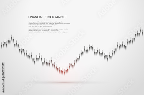 Stock market graph or forex trading chart for business and financial concepts, reports and investment on grey background.Japanese candles . Vector illustration