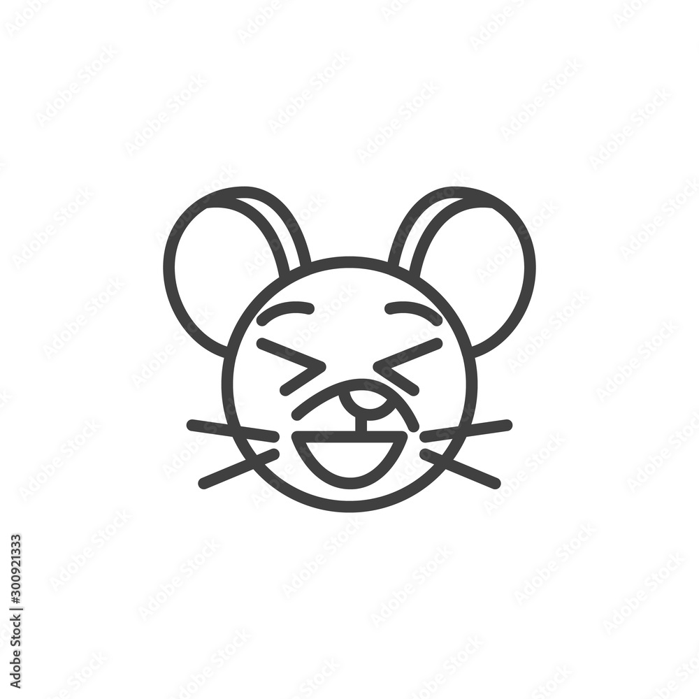 Obraz premium Laughing rat emoticon line icon. linear style sign for mobile concept and web design. Happy mouse face emoji outline vector icon. Chinese 2020 year of the rat symbol, logo illustration.