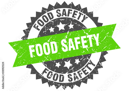 food safety grunge stamp with green band. food safety