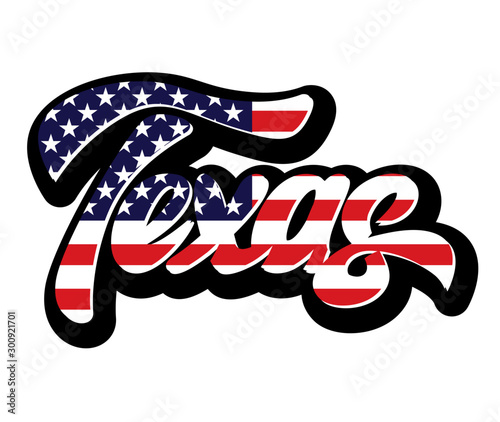 Calligraphic inscription of american state Texas. Vector illustration. Lettering
