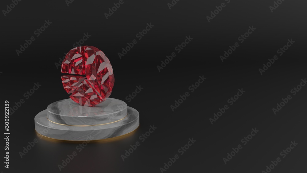 3D rendering of red gemstone symbol of pie chart icon 3D rendering of red gemstone symbol of pie chart icon
