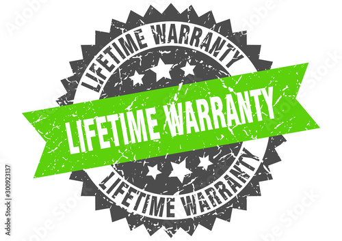 lifetime warranty grunge stamp with green band. lifetime warranty