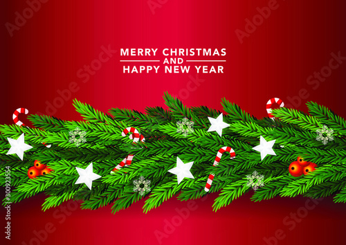 stock vector of christmas banner on red background. describe christmas poster, greeting cards, header, website. vector illustration background