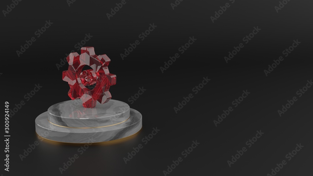 3D rendering of red gemstone symbol of settings icon 3D rendering of red gemstone symbol of settings icon